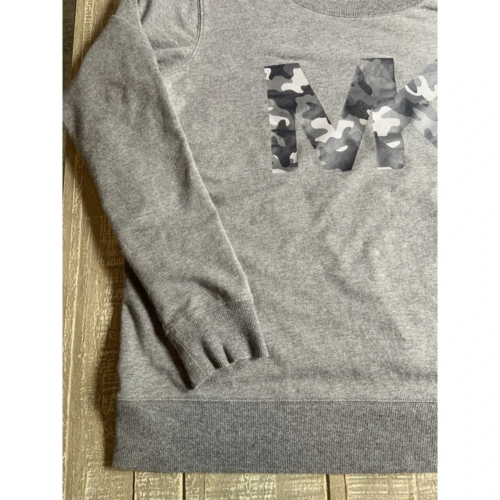Michael Kors Women's Gray Camouflage Logo Pullover Sweatshirt Size L‎ Large